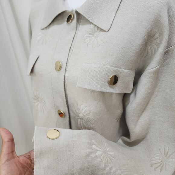 Elie Tahari Snap Front Embroidered Cardigan Jacket, Size Medium - Picture 2 of 7